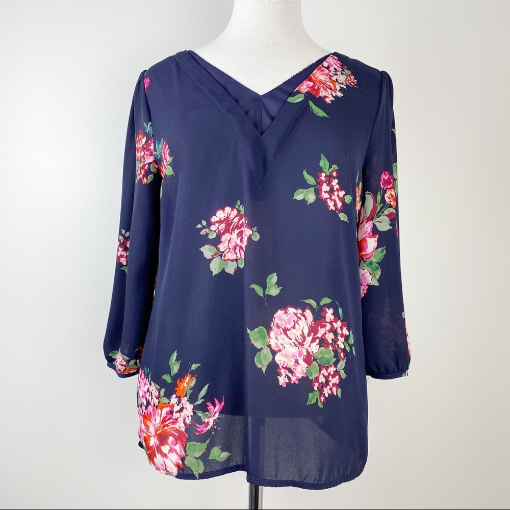 Skies Are Blue Nelby V-Neck Blouse, Navy, M, Stitch Fix